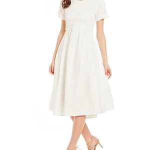 White Kylie Poplin Knit Midi